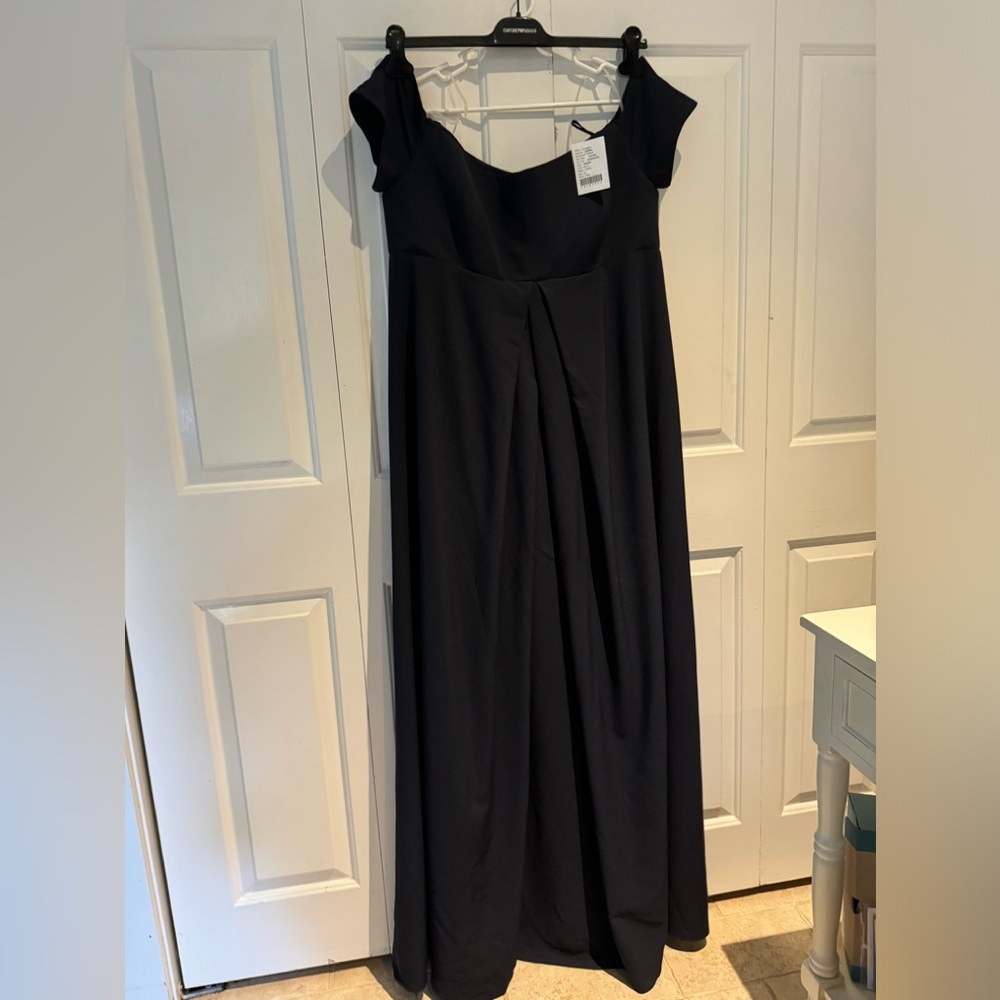 Amsale Navy Off-Shoulder Empire-Waist Wedding Bridesmaid Gown